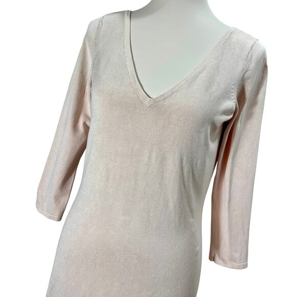 Lauren Ralph Lauren Light Pink Knit Bodycon Midi Dress 3/4 Sleeves V-neck Small - Picture 3 of 13